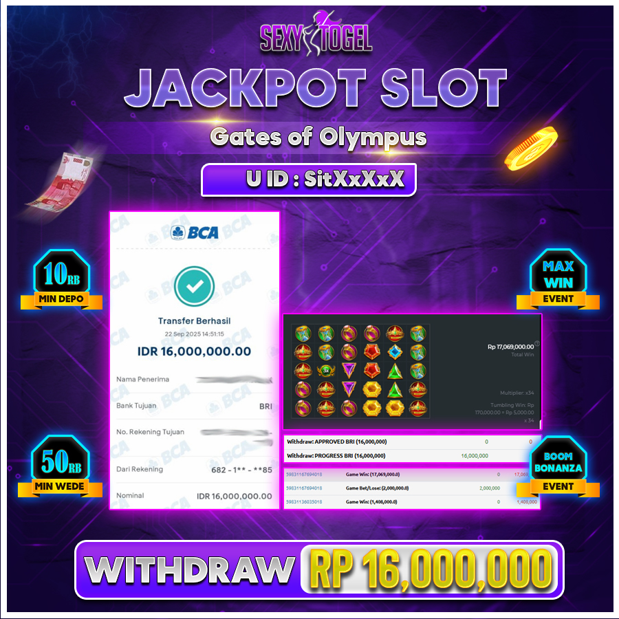 SEXYTOGEL JACKPOT SLOT GATE OF OLYMPUS Rp.16.000.000.,- LUNAS