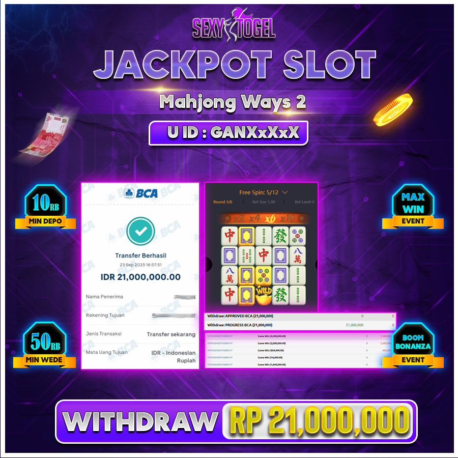 SEXYTOGEL JACKPOT SLOT MAHJONG WAYS Rp.21.000.000.,- LUNAS