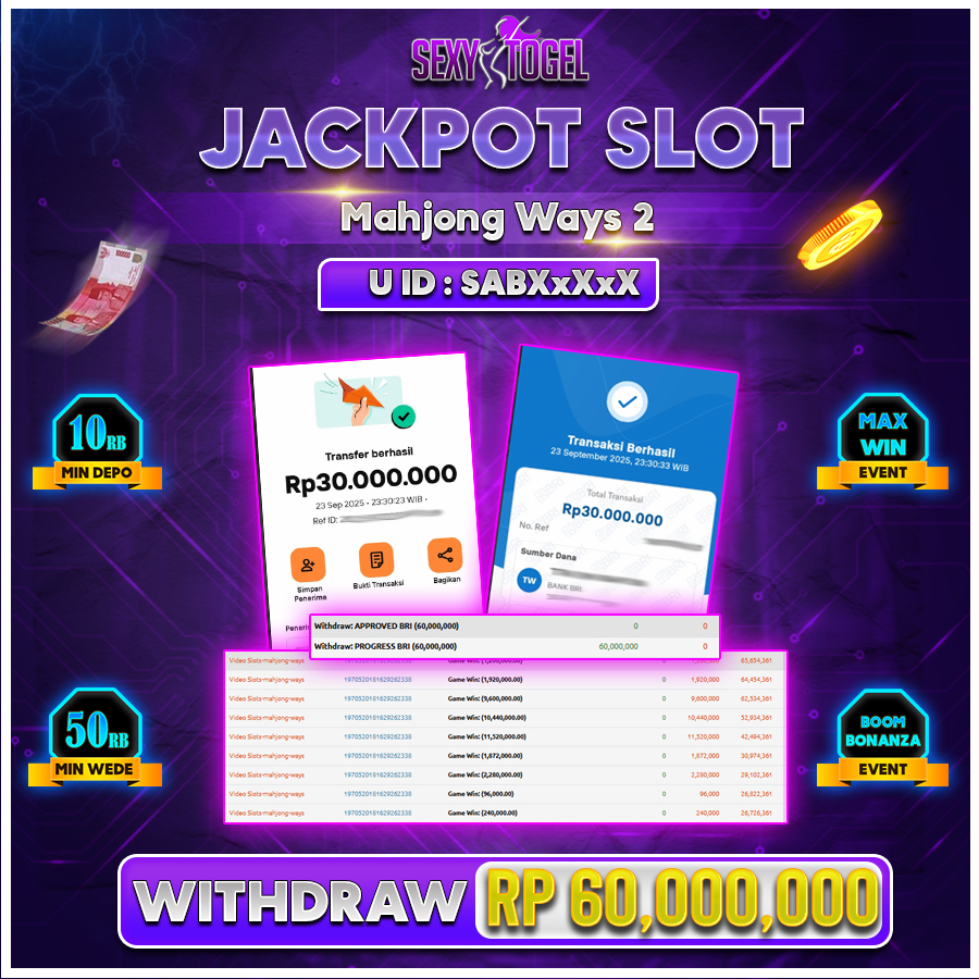SEXYTOGEL JACKPOT SLOT MAHJONG WAYS Rp.60.000.000.,- LUNAS