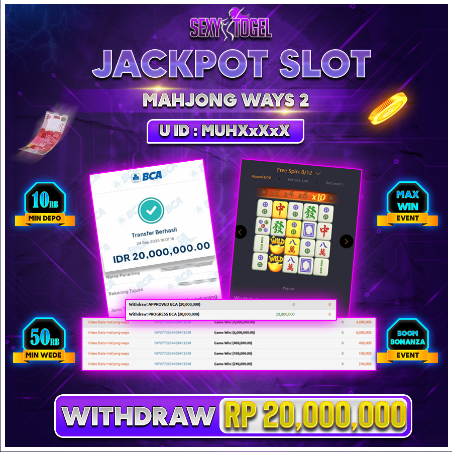 SEXYTOGEL JACKPOT SLOT MAHJONG WAYS Rp.20.000.000.,- LUNAS