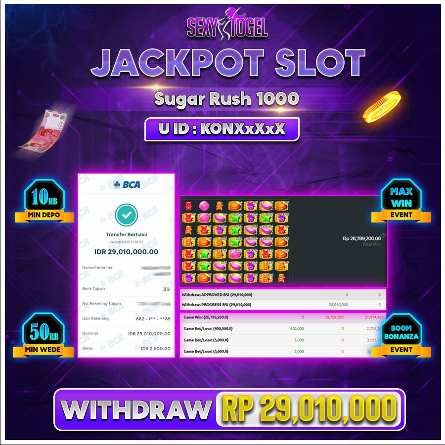 SEXYTOGEL JACKPOT SLOT SUGAR RUSH 1000 Rp.29.010.000.,- LUNAS