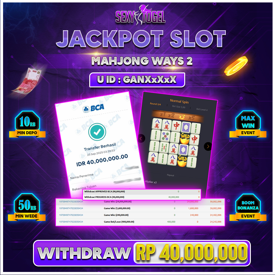 SEXYTOGEL JACKPOT SLOT MAHJONG WAYS 2 Rp.40.000.000.,- LUNAS