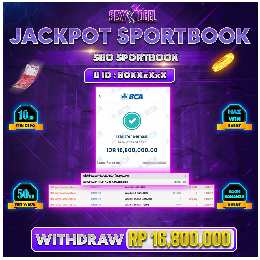 SEXYTOGEL JACKPOT SPORTBOOK SBO Rp.16.800.000.,- LUNAS