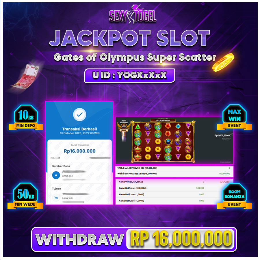 SEXYTOGEL JACKPOT SLOT GATES OF OLYMPUS SUPER SCATTER Rp.16.000.000.,- LUNAS