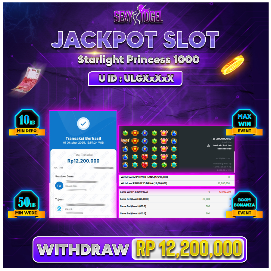 SEXYTOGEL JACKPOT SLOT STARLIGHT PRINCESS 1000 Rp.12.200.000.,- LUNAS