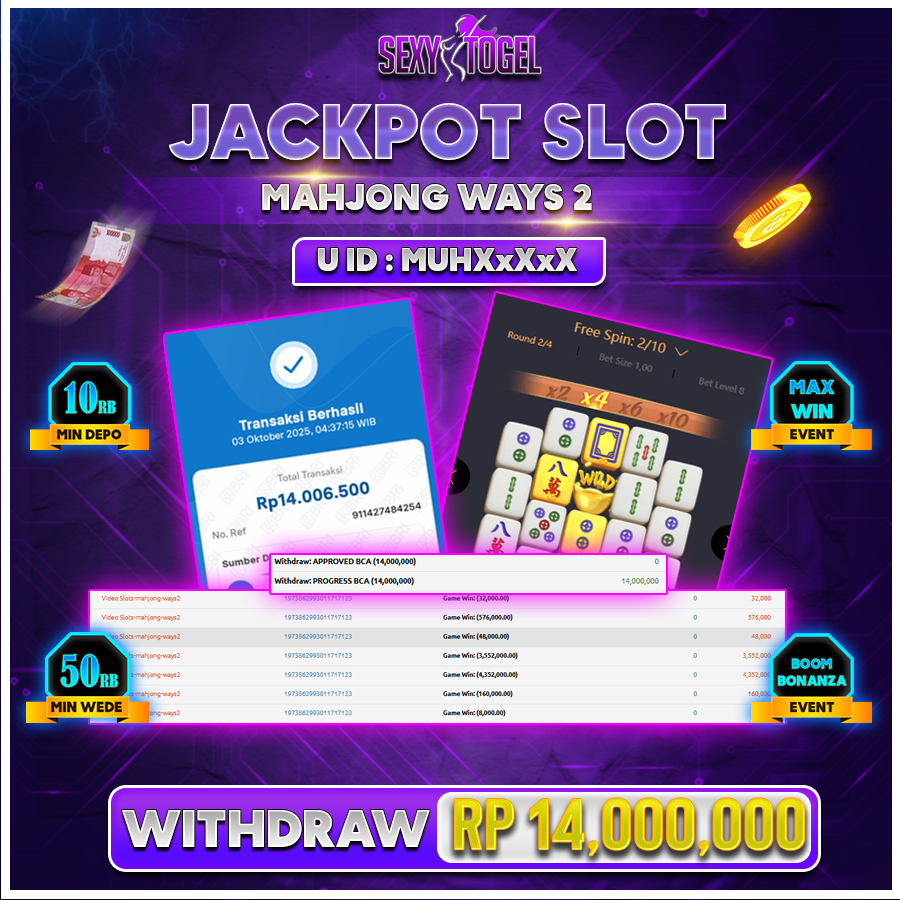 SEXYTOGEL JACKPOT SLOT MAHJONG WAYS 2 Rp.14.000.000.,- LUNAS