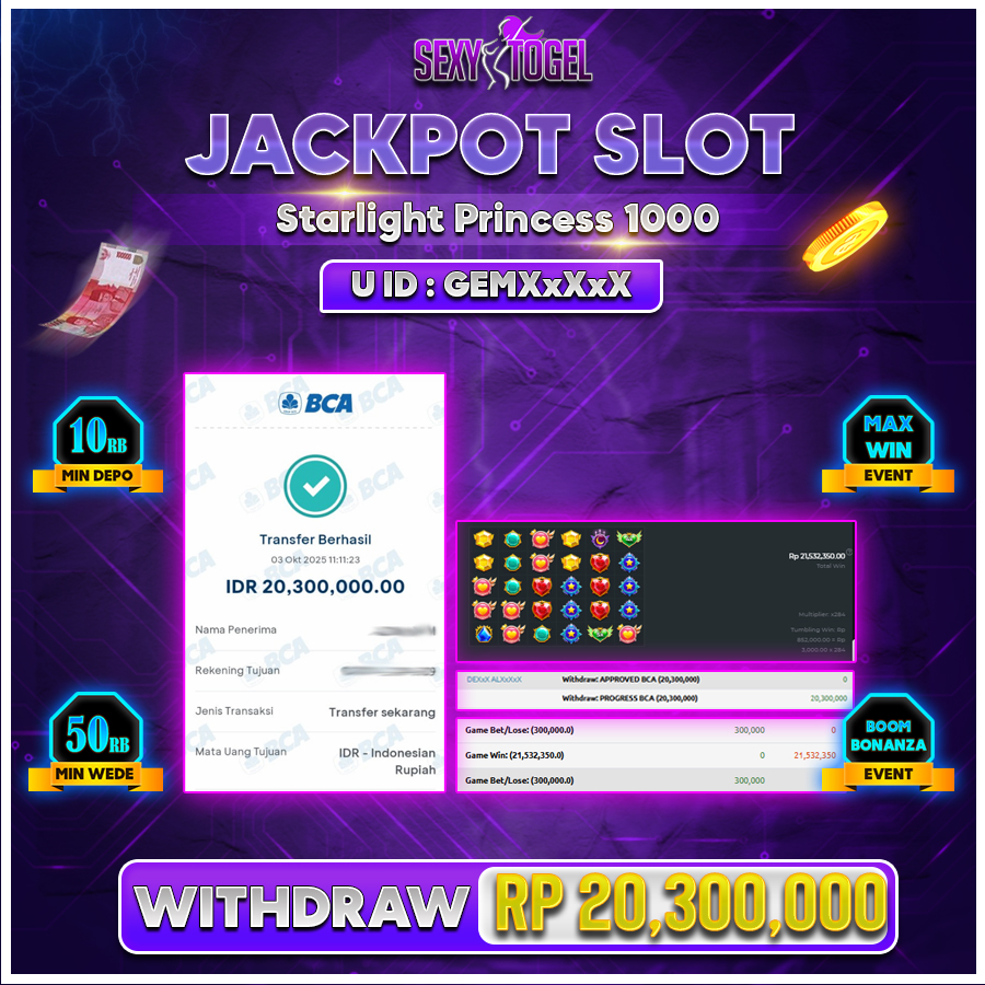 SEXYTOGEL JACKPOT SLOT STARLIGHT PRINCESS 1000 Rp.20.300.000.,- LUNAS
