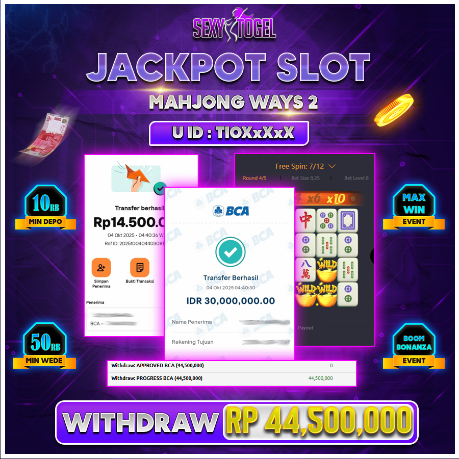 SEXYTOGEL JACKPOT SLOT MAHJONG WAYS 2 Rp.44.500.000.,- LUNAS