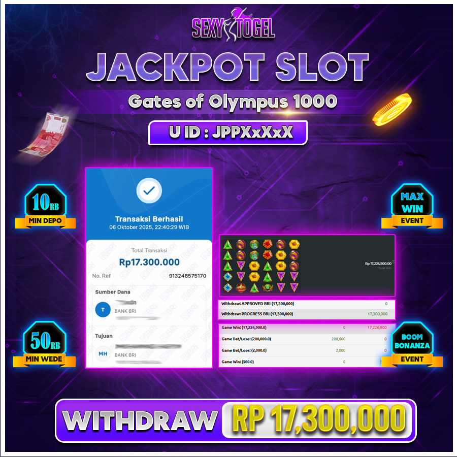 SEXYTOGEL JACKPOT SLOT GATE OF OLYMPUS 1000 Rp.17.300.000.,- LUNAS