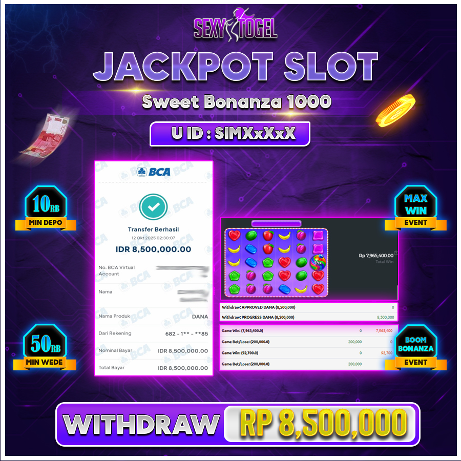 SEXYTOGEL JACKPOT SLOT SWEET BONANZA 1000 Rp.8.500.000.,- LUNAS