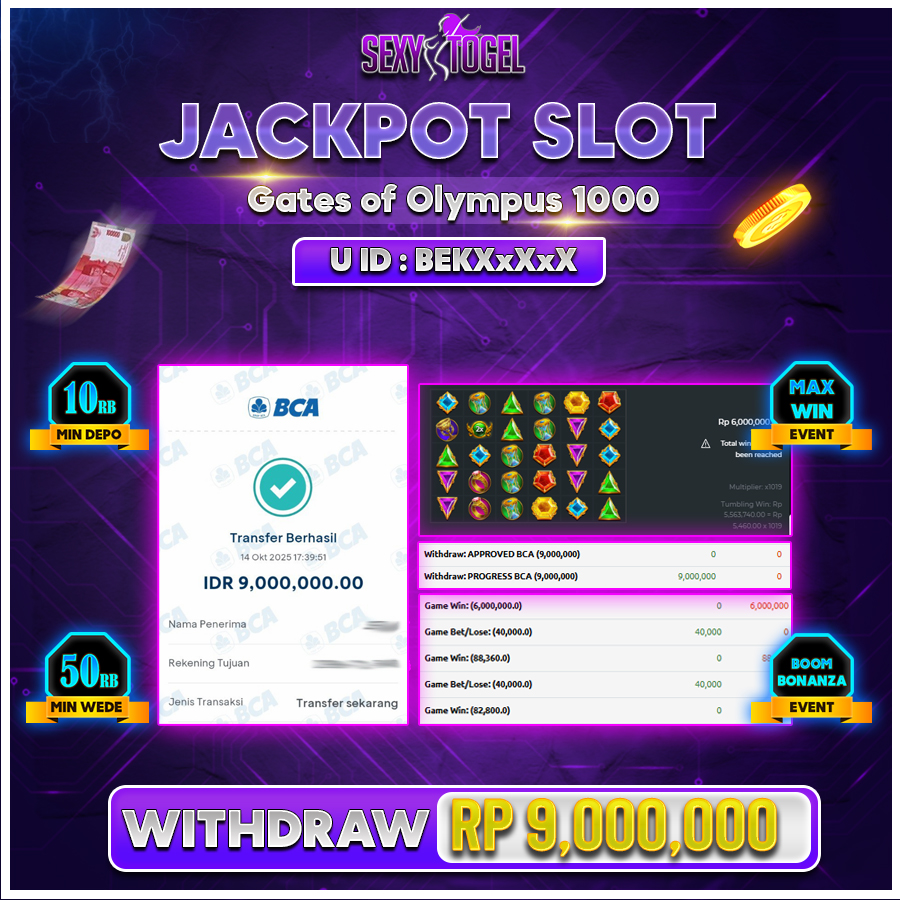 SEXYTOGEL JACKPOT SLOT GATES OF OLYMPUS 1000 Rp.9.000.000.,- LUNAS