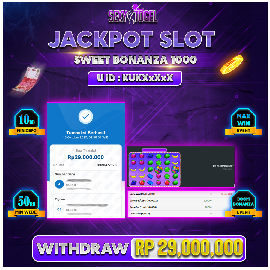 SEXYTOGEL JACKPOT SLOT SWEET BONANZA 1000 Rp29.000.000.,- LUNAS