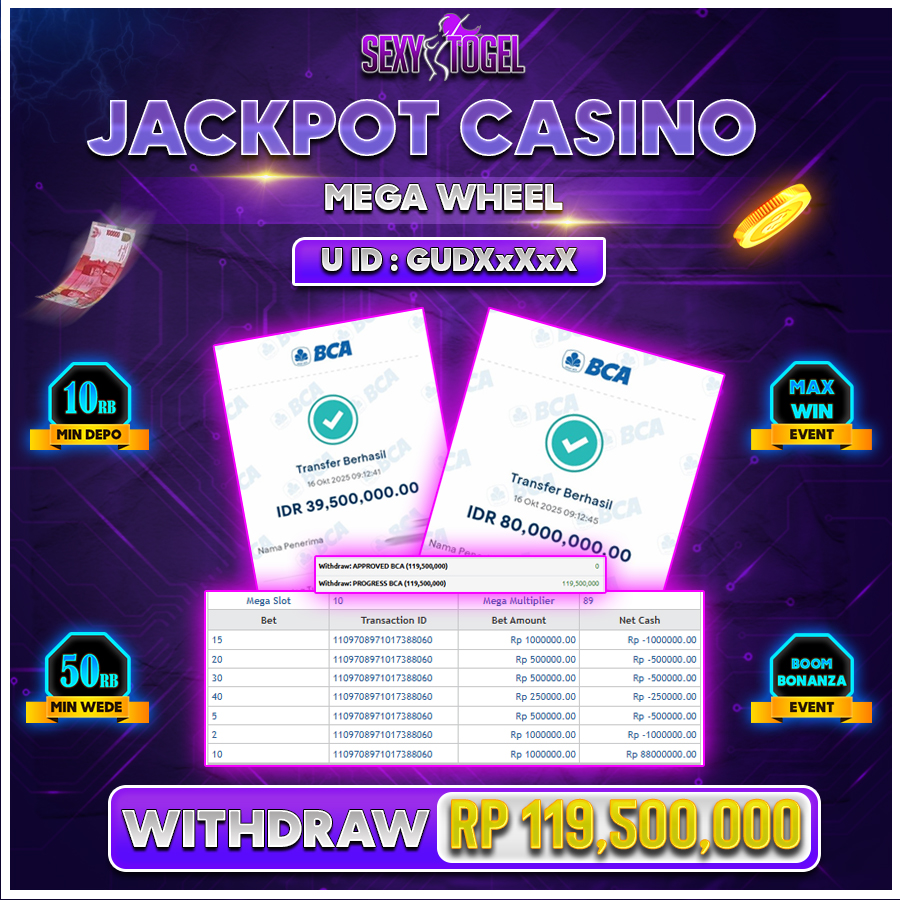 SEXYTOGEL JACKPOT LIVE CASINO MEGA WHEEL Rp.119.500.000.,- LUNAS