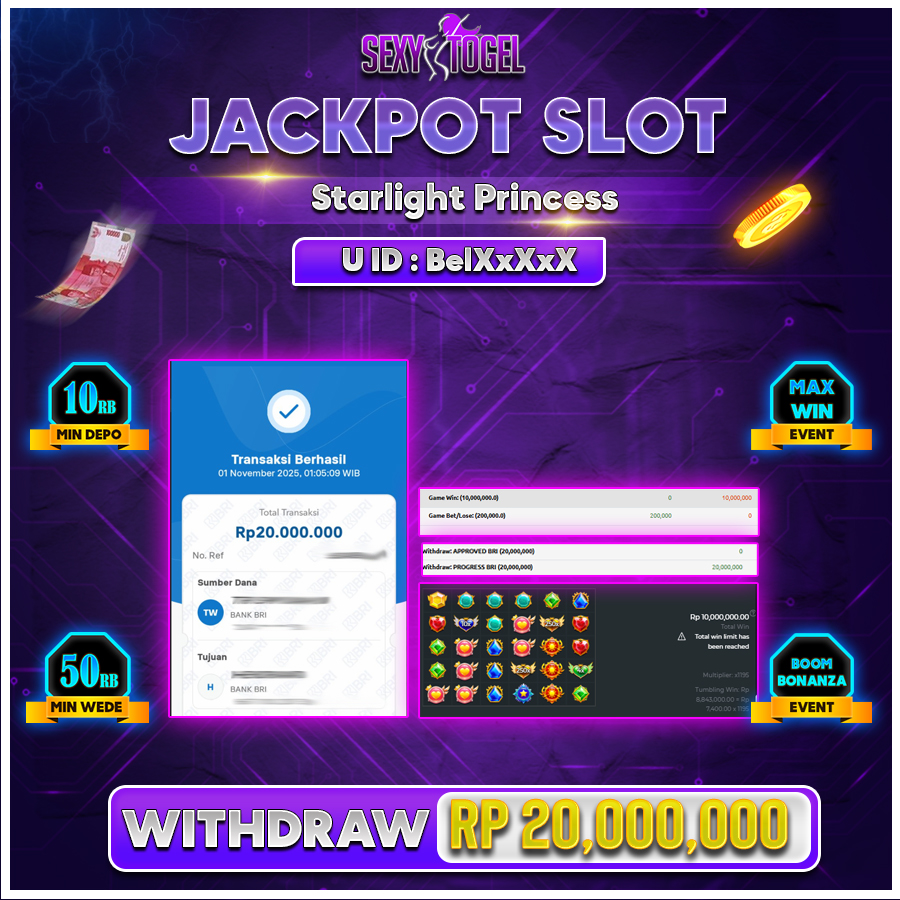 SEXYTOGEL JACKPOT SLOT STARLIGHT PRINCESS Rp.20.000.000.,- LUNAS