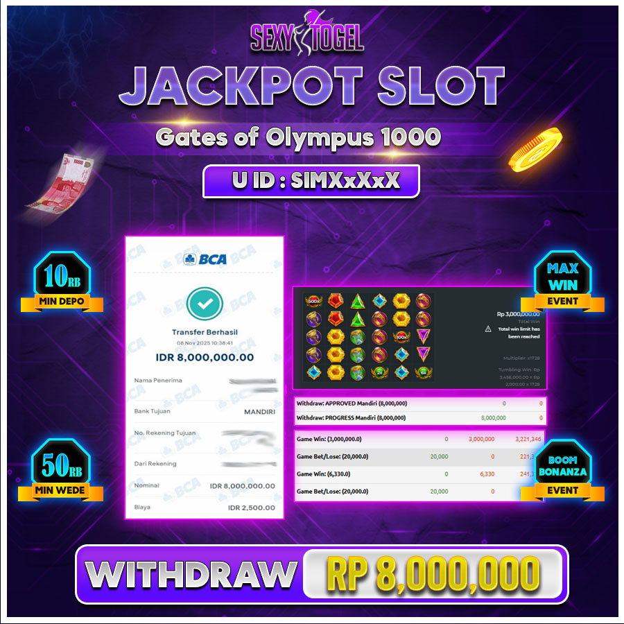 SEXYTOGEL JACKPOT SLOT GATES OF OLYMPUS 1000 Rp.8.000.000.,- LUNAS