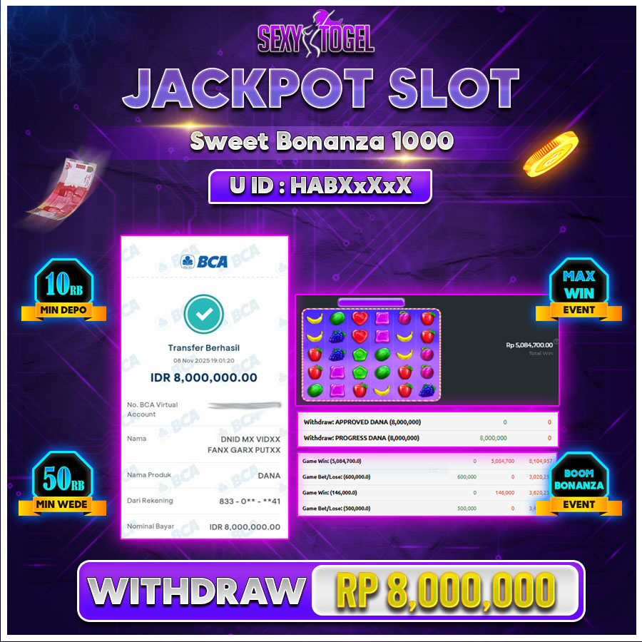 SEXYTOGEL JACKPOT SLOT SWEET BONANZA 1000 Rp.8.000.000.,- LUNAS
