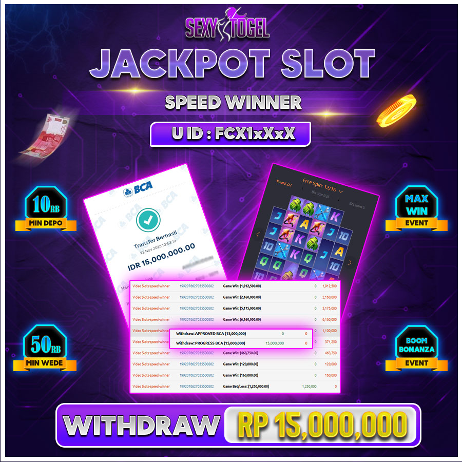 SEXYTOGEL JACKPOT SLOT SPEED WINNER  Rp.15.000.000.,- LUNAS