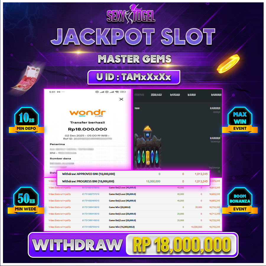 SEXYTOGEL JACKPOT SLOT MASTER GEMS Rp.18.000.000.,-LUNAS