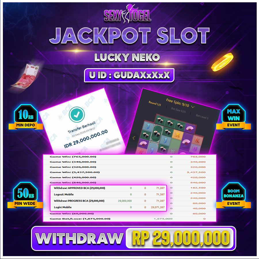 SEXYTOGEL JACKPOT SLOT LUCKY NEKO Rp.29.000.000.,-LUNAS