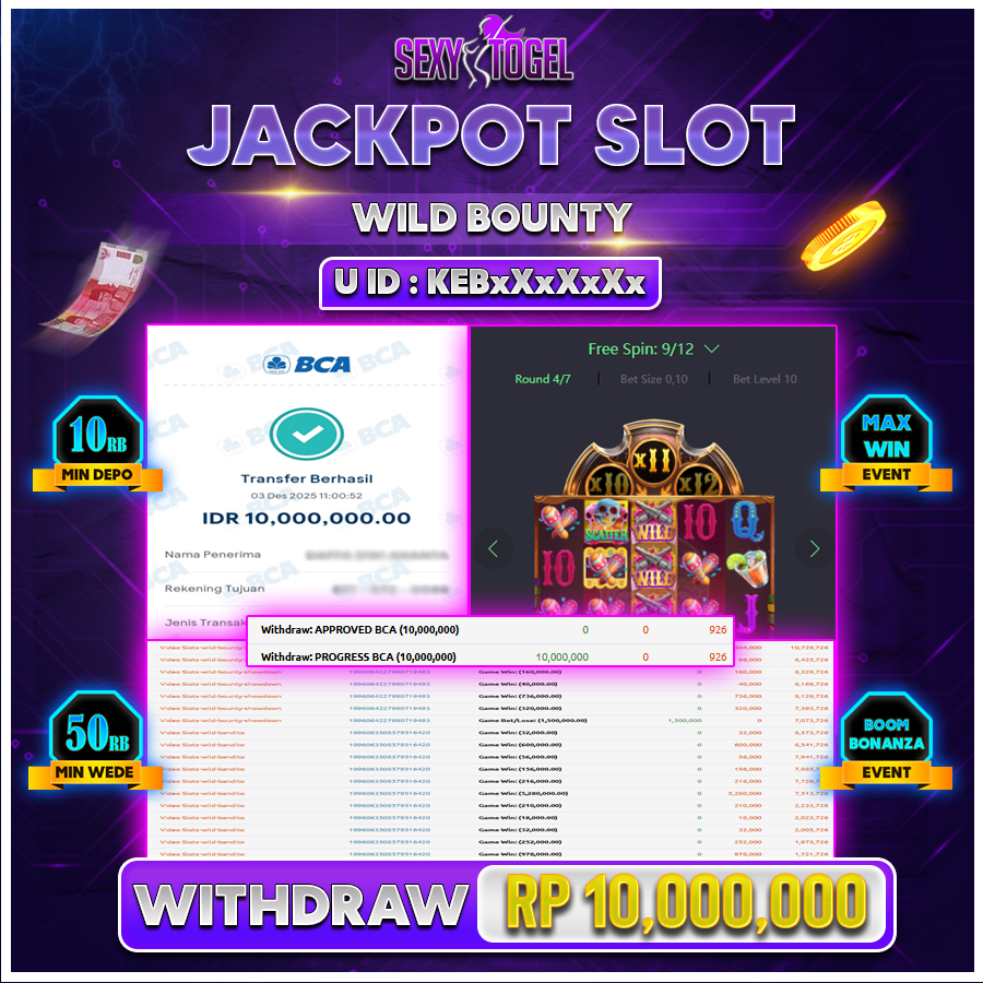 SEXYTOGEL JACKPOT SLOT WILD BOUNTY Rp.10.000.000.,-LUNAS