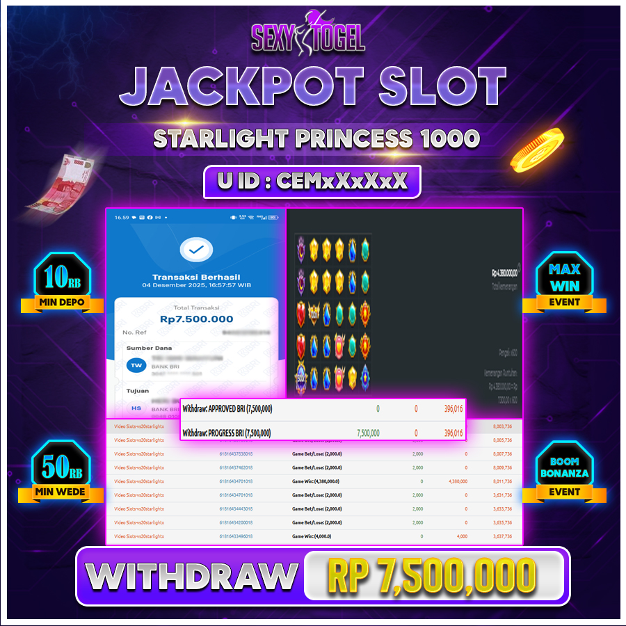SEXYTOGEL JACKPOT SLOT STARLIGHT PRINCESS 1000 Rp.7.500.000.,-LUNAS