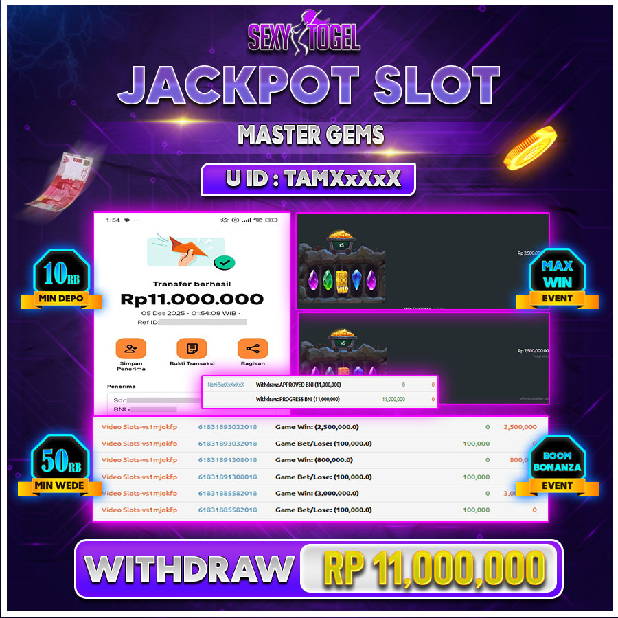 SEXYTOGEL JACKPOT SLOT MASTER GEMS Rp.11.000.000.,-LUNAS