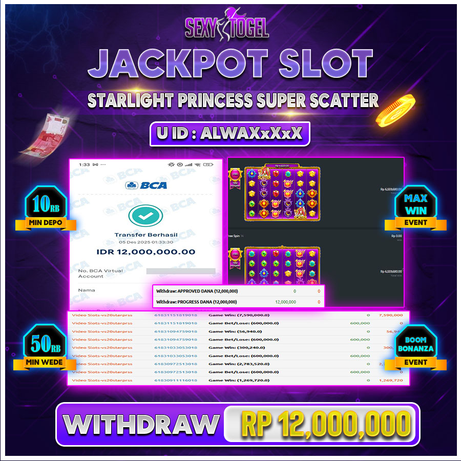 SEXYTOGEL JACKPOT SLOT STARLIGHT PRINCESS SUPER SCATTER Rp.12.000.000.,-LUNAS