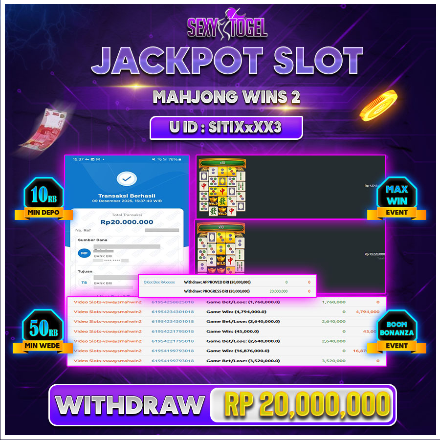 SEXYTOGEL JACKPOT SLOT MAHJONG WINS2 Rp.20.000.000.,-LUNAS
