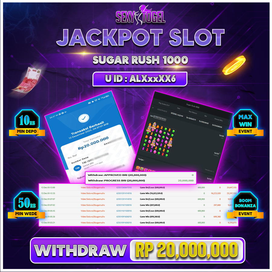 SEXYTOGEL JACKPOT SLOT SUGAR RUSH 1000 Rp 20.000.000.,-LUNAS