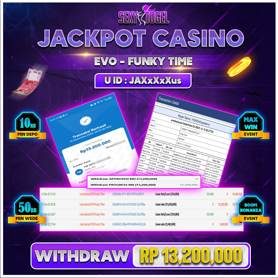 SEXYTOGEL JACKPOT CASINO EVO FUNKY TIME Rp 13.200.000.,-LUNAS