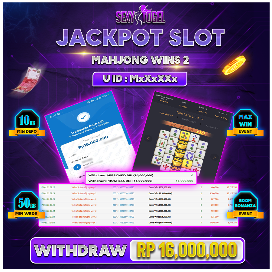 SEXYTOGEL JACKPOT SLOT MAHJONG WINS 2 Rp 16.000.000.,-LUNAS