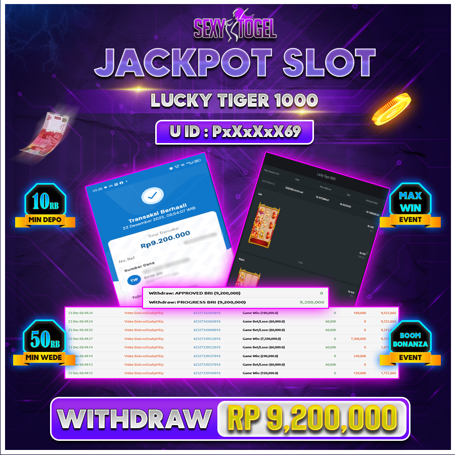 SEXYTOGEL JACKPOT SLOT LUCKY TIGER 1000 Rp 9.200.000.,-LUNAS