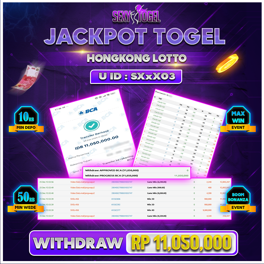 SEXYTOGEL JACKPOT TOGEL HONGKONG LOTTO Rp 11.050.000.,-LUNAS