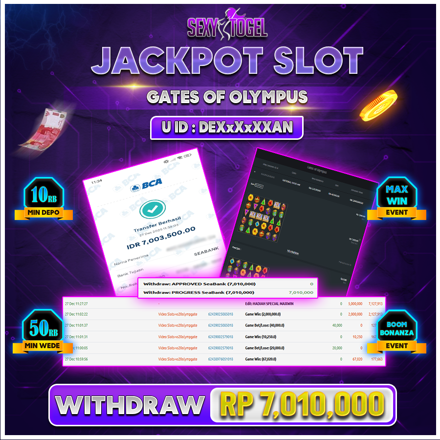 SEXYTOGEL JACKPOT SLOT GATES OF OLYMPUS Rp 7.010.000.,-LUNAS