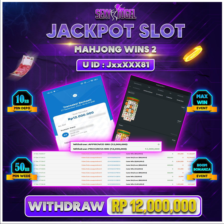 SEXYTOGEL JACKPOT SLOT MAHJONG WINS 2 Rp 12.000.000.,-LUNAS