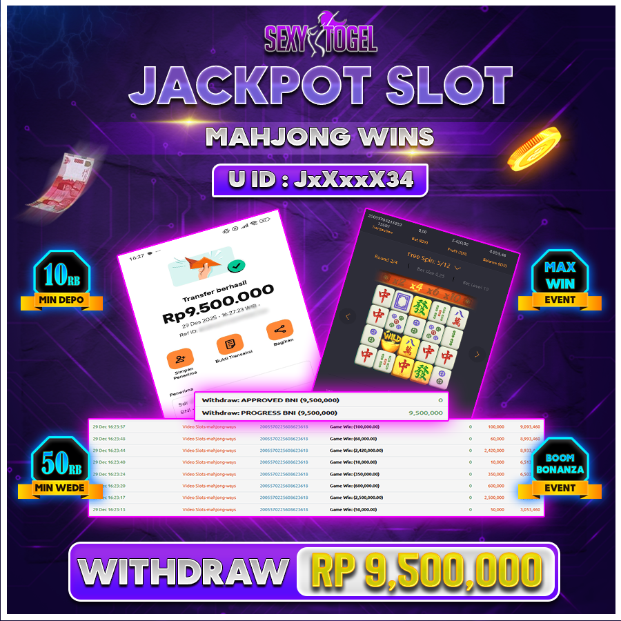 SEXYTOGEL JACKPOT SLOT MAHJONG WINS Rp 9.500.000.,-LUNAS