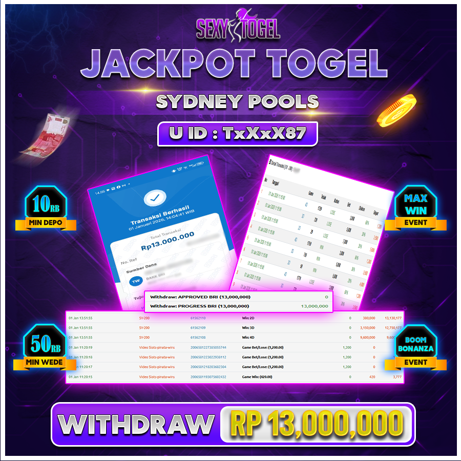 SEXYTOGEL JACKPOT TOGEL SYDNEY POOLS Rp 13.000.000.,-LUNAS