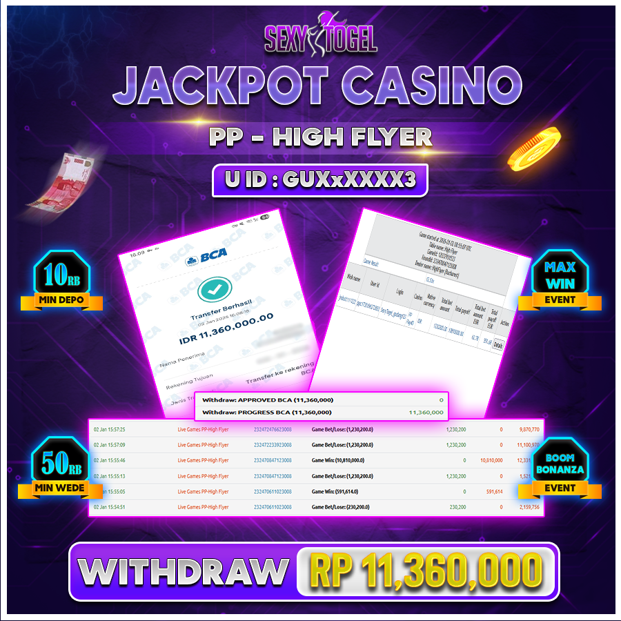 SEXYTOGEL JACKPOT CASINO PP HIGH FLYER Rp 11.360.000.,-LUNAS