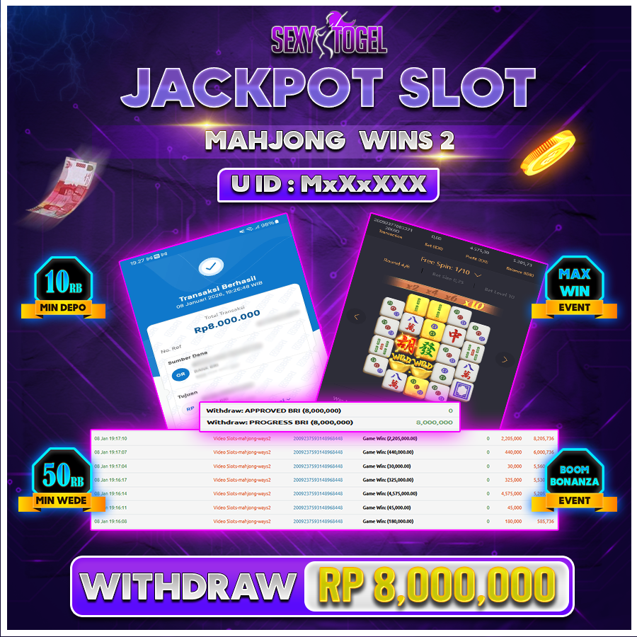 SEXYTOGEL JACKPOT SLOT MAHJONG WINS 2 Rp 8.000.000.,-LUNAS