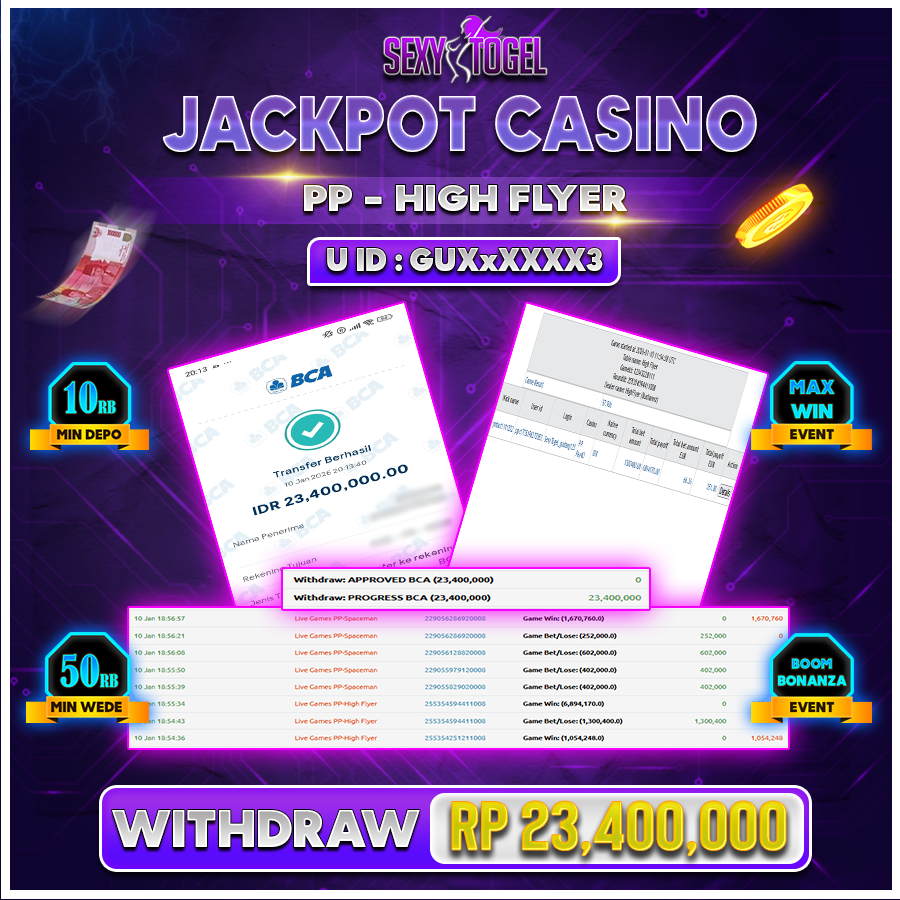 SEXYTOGEL JACKPOT CASINO PP HIGH FLYER Rp 23.400.000.,-LUNAS