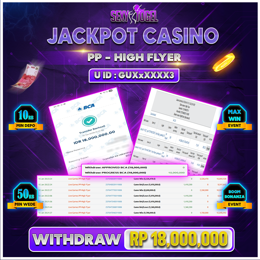 SEXYTOGEL JACKPOT CASINO PP HIGH FLYER Rp 18.000.000.,-LUNAS