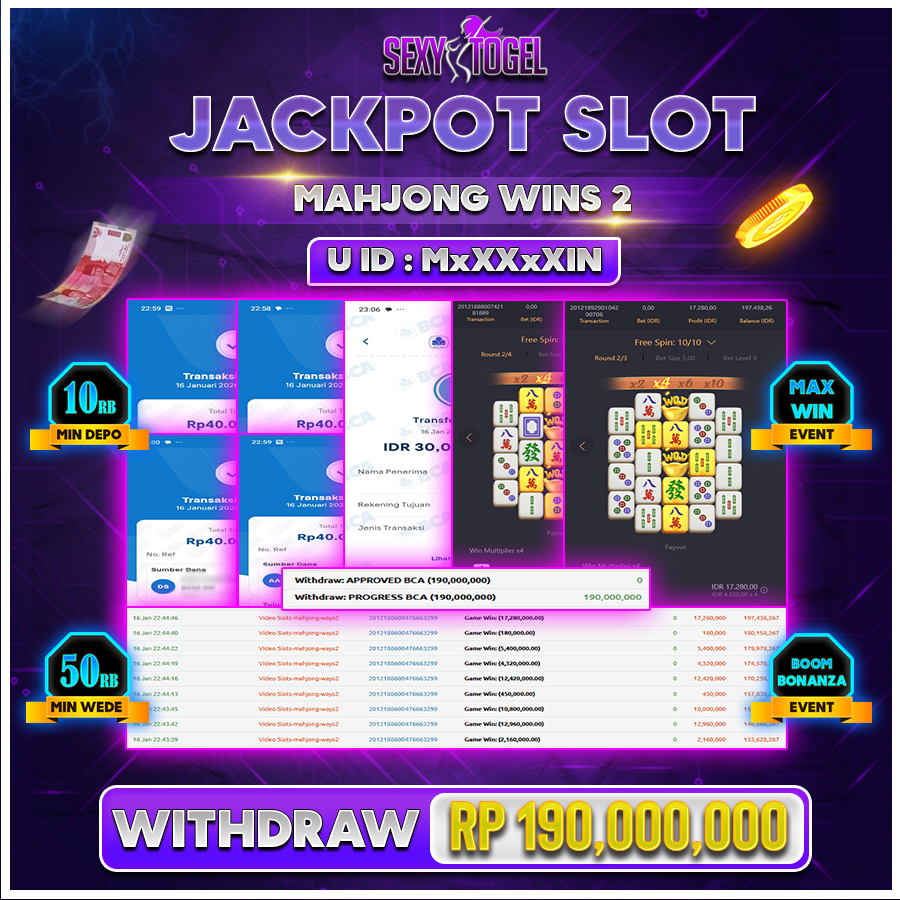 SEXYTOGEL JACKPOT SLOT MAHJONG WINS 2 Rp 190.000.000.,-LUNAS