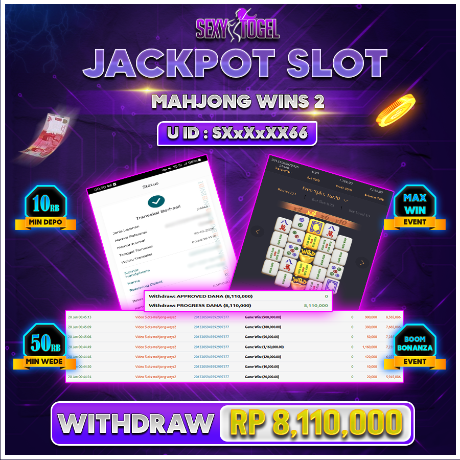 SEXYTOGEL JACKPOT SLOT MAHJONG WINS 2 Rp 8.110.000.,-LUNAS