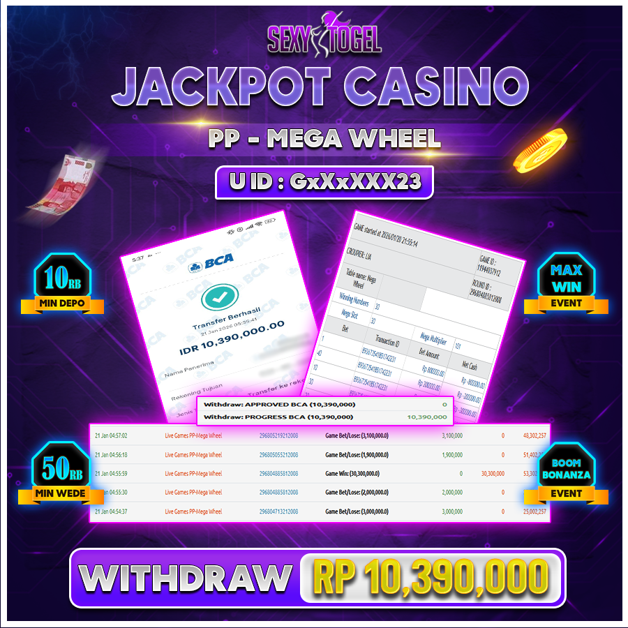 SEXYTOGEL JACKPOT CASINO PP MEGA WHEEL Rp 10.390.000.,-LUNAS