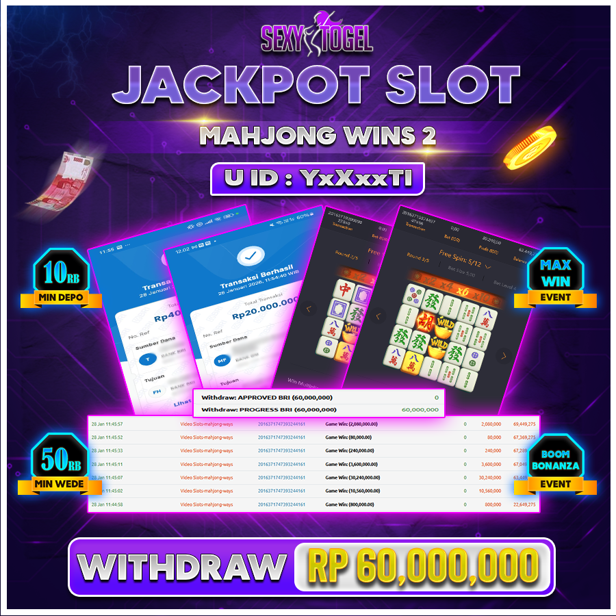 SEXYTOGEL JACKPOT SLOT MAHJONG WINS 2 Rp 60.000.000.,-LUNAS