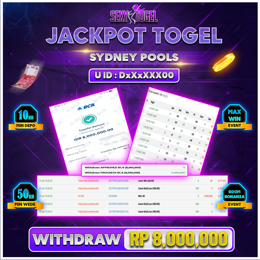 SEXYTOGEL JACKPOT TOGEL SYDNEY POOLS Rp 8.000.000.,-LUNAS