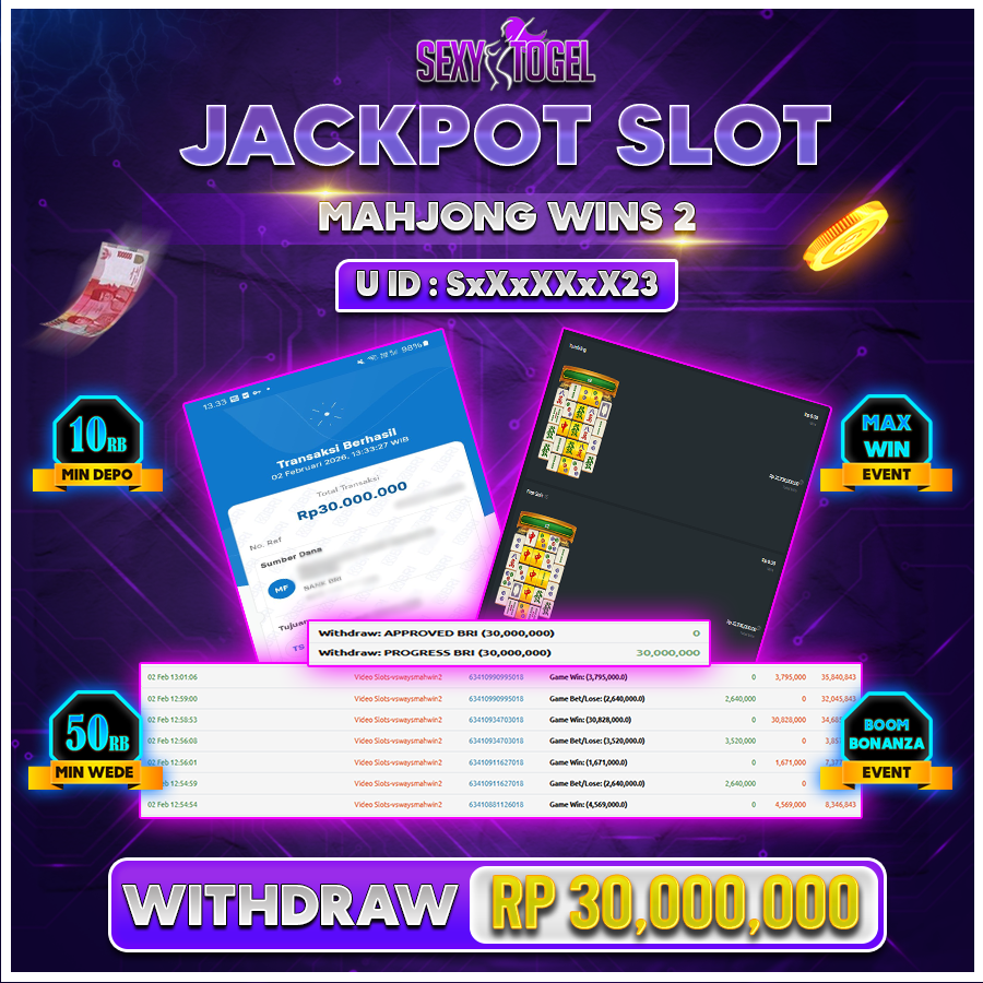 SEXYTOGEL JACKPOT SLOT MAHJONG WINS 2 Rp 30.000.000.,-LUNAS
