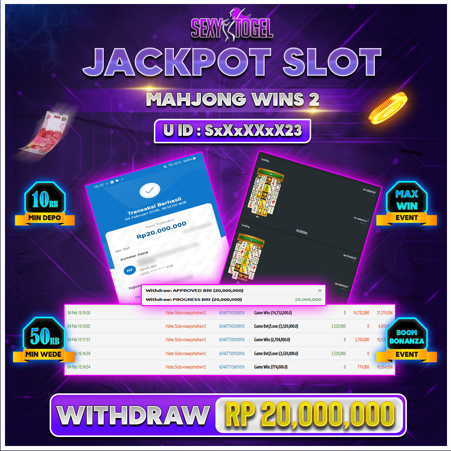 SEXYT➀GEL JACKPOT SLOT MAHJONG WINS 2 Rp 20.000.000.,-LUNAS