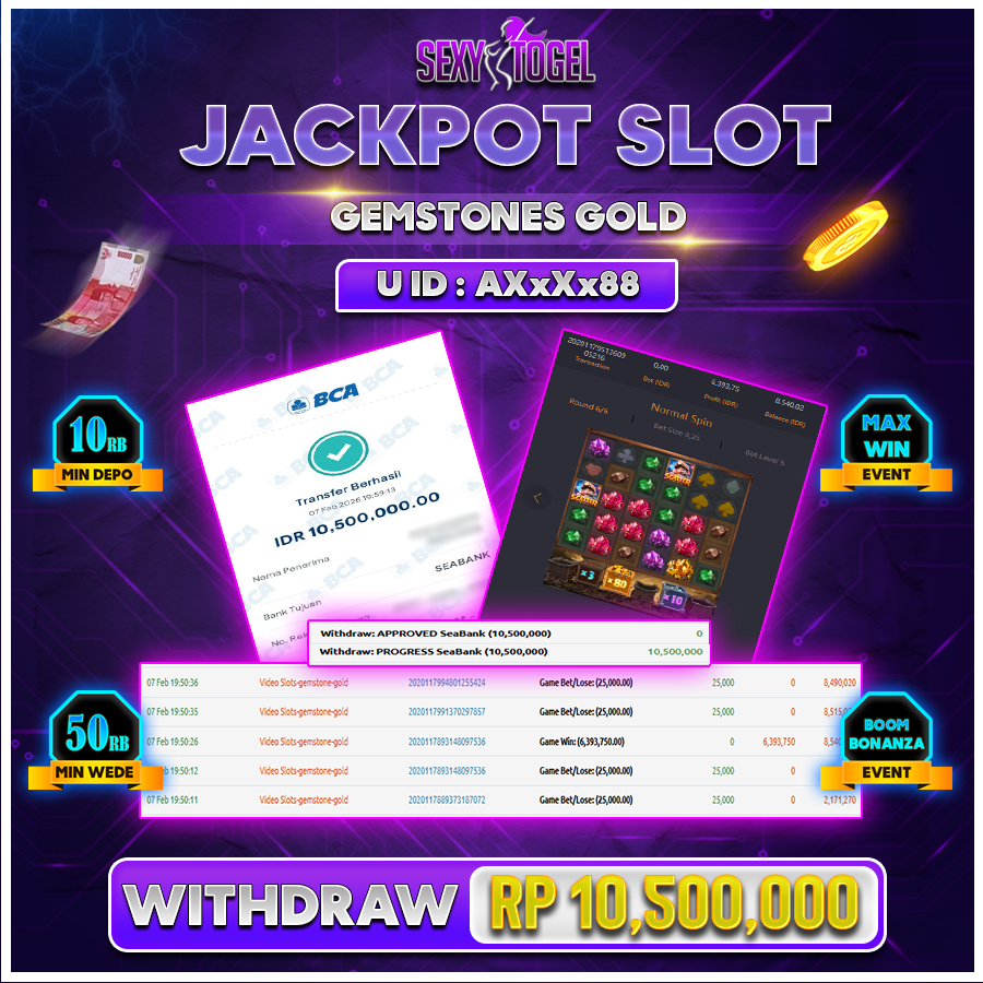 SEXYTOGEL JACKPOT SLOT GEMSTONES GOLD Rp 10.500.000.,-LUNAS