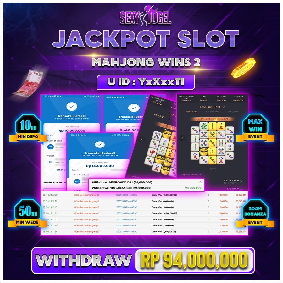 SEXYTOGEL JACKPOT SLOT MAHJONG WINS 2 Rp 94.000.000.,-LUNAS